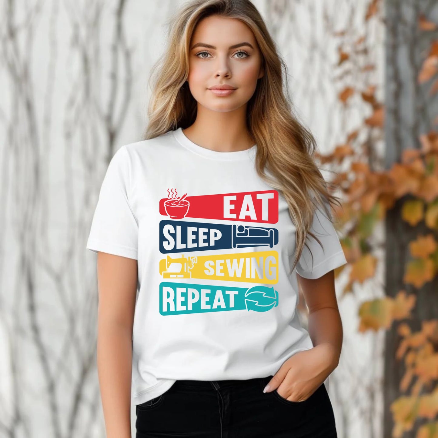 Koszulka damska szyciowa dla krawcowej - Eat sleep sewing repeat HS21 - StoryCups.pl