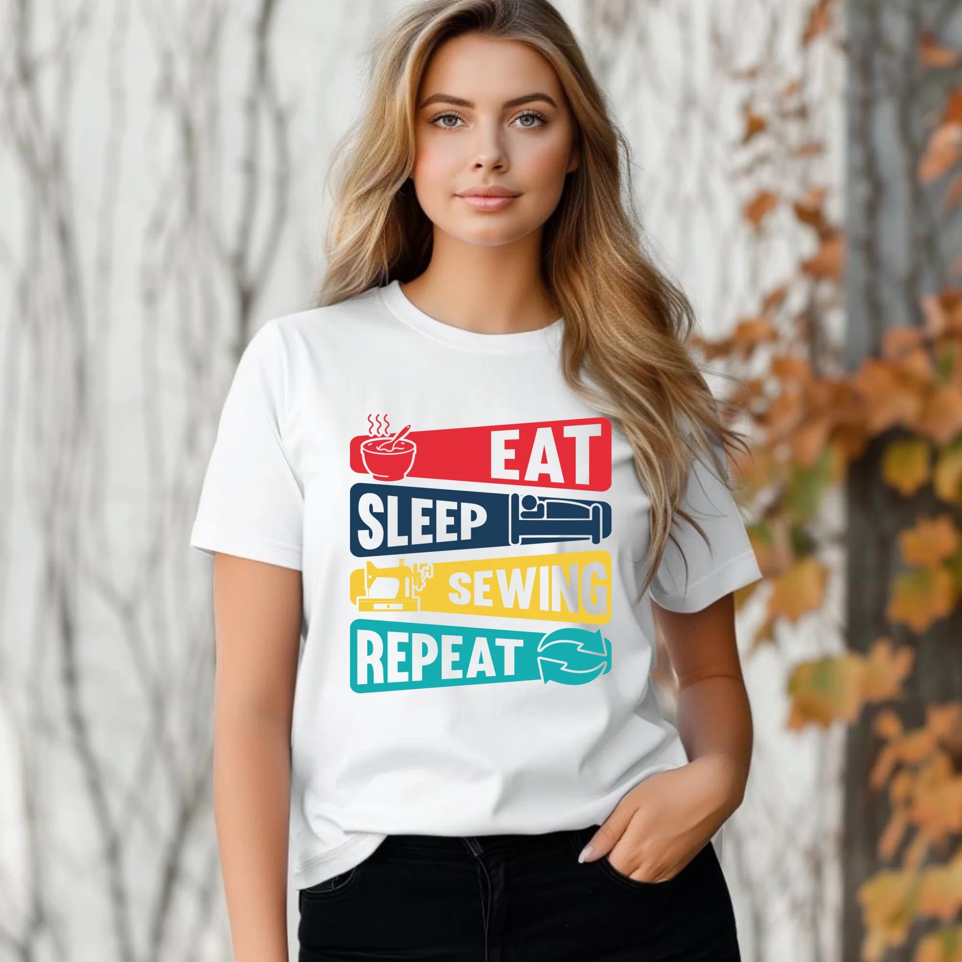 Koszulka damska szyciowa dla krawcowej - Eat sleep sewing repeat HS21 - StoryCups.pl