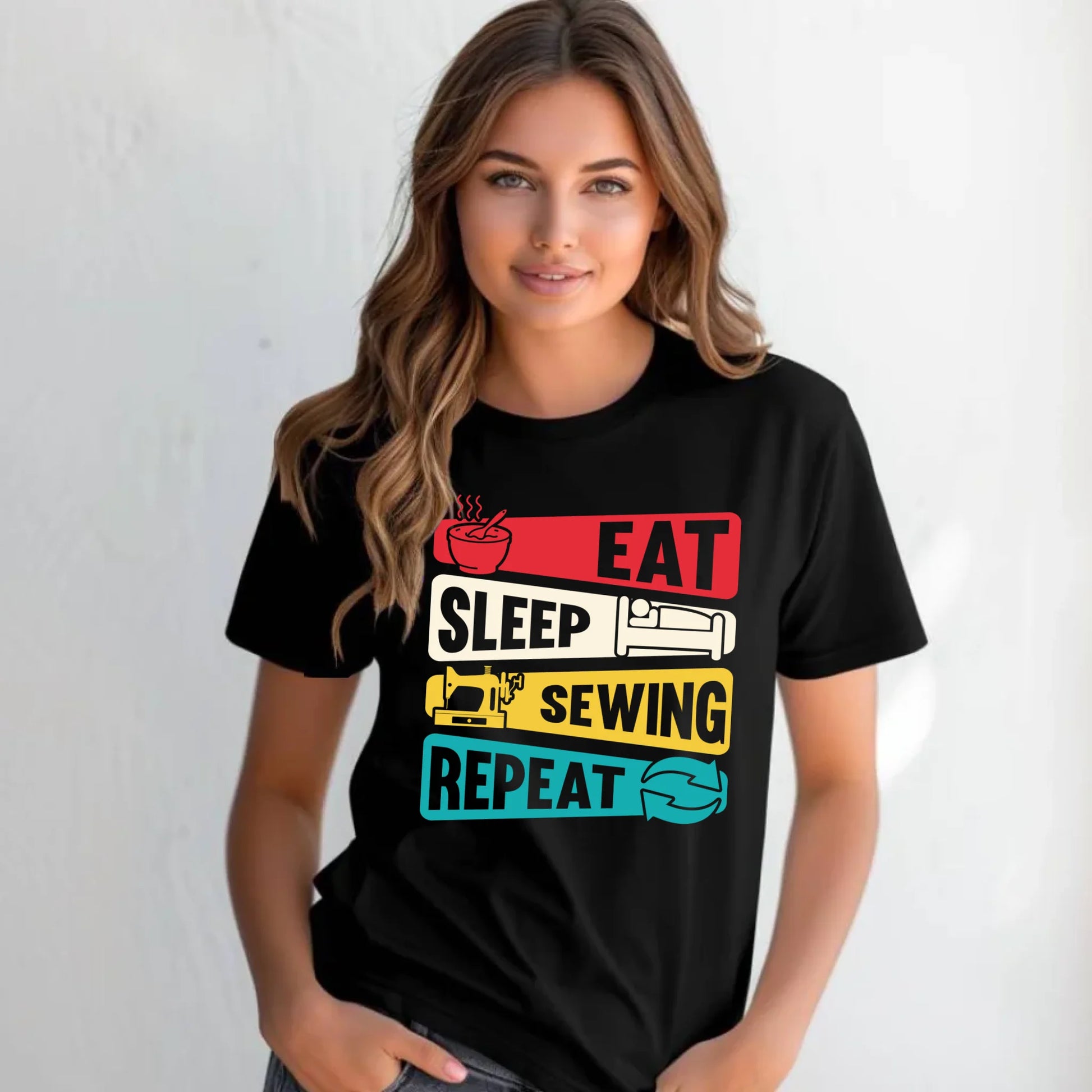 Koszulka damska szyciowa dla krawcowej - Eat sleep sewing repeat HS21 - StoryCups.pl