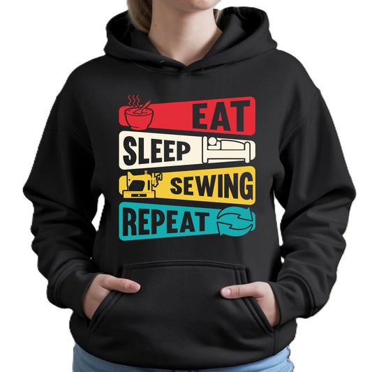 Bluza damska z kapturem szyciowa dla krawcowej - Eat sleep sewing repeat HS21 - StoryCups.pl
