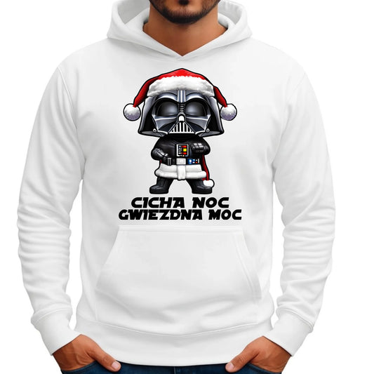 Bluza męska z kapturem świąteczna dla fanów Gwiezdnych Wojen - Cicha noc, gwiezdna moc BN132 - StoryCups.pl