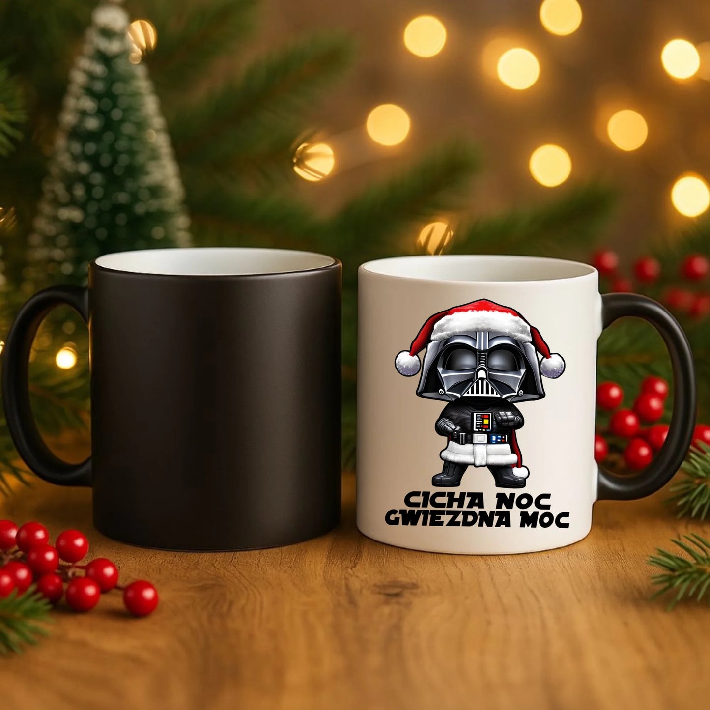 Kubek magiczny świąteczny dla fanów Gwiezdnych Wojen - Cicha noc, gwiezdna moc BN132 - StoryCups.pl