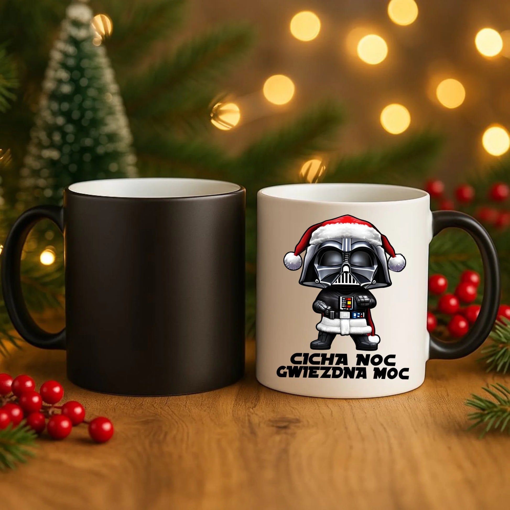 Kubek magiczny świąteczny dla fanów Gwiezdnych Wojen - Cicha noc, gwiezdna moc BN132 - StoryCups.pl