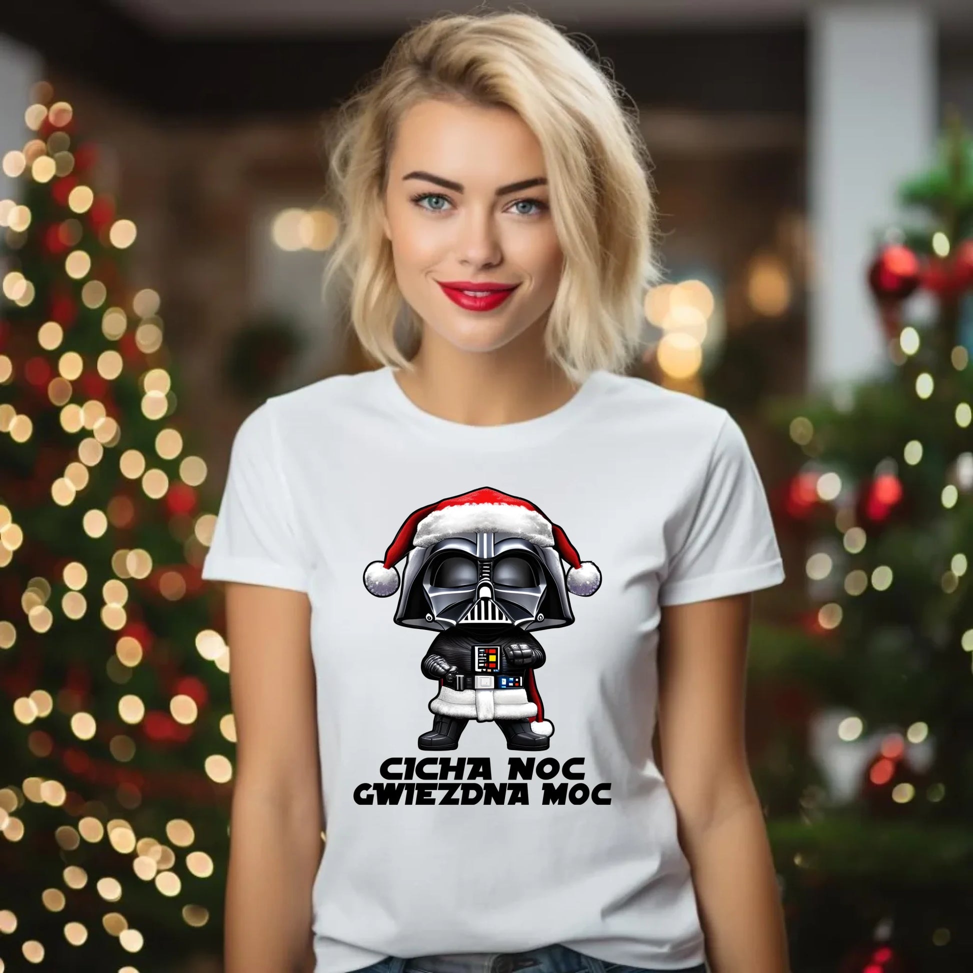 Koszulka damska świąteczna dla fanów Gwiezdnych Wojen - Cicha noc, gwiezdna moc BN132 - StoryCups.pl