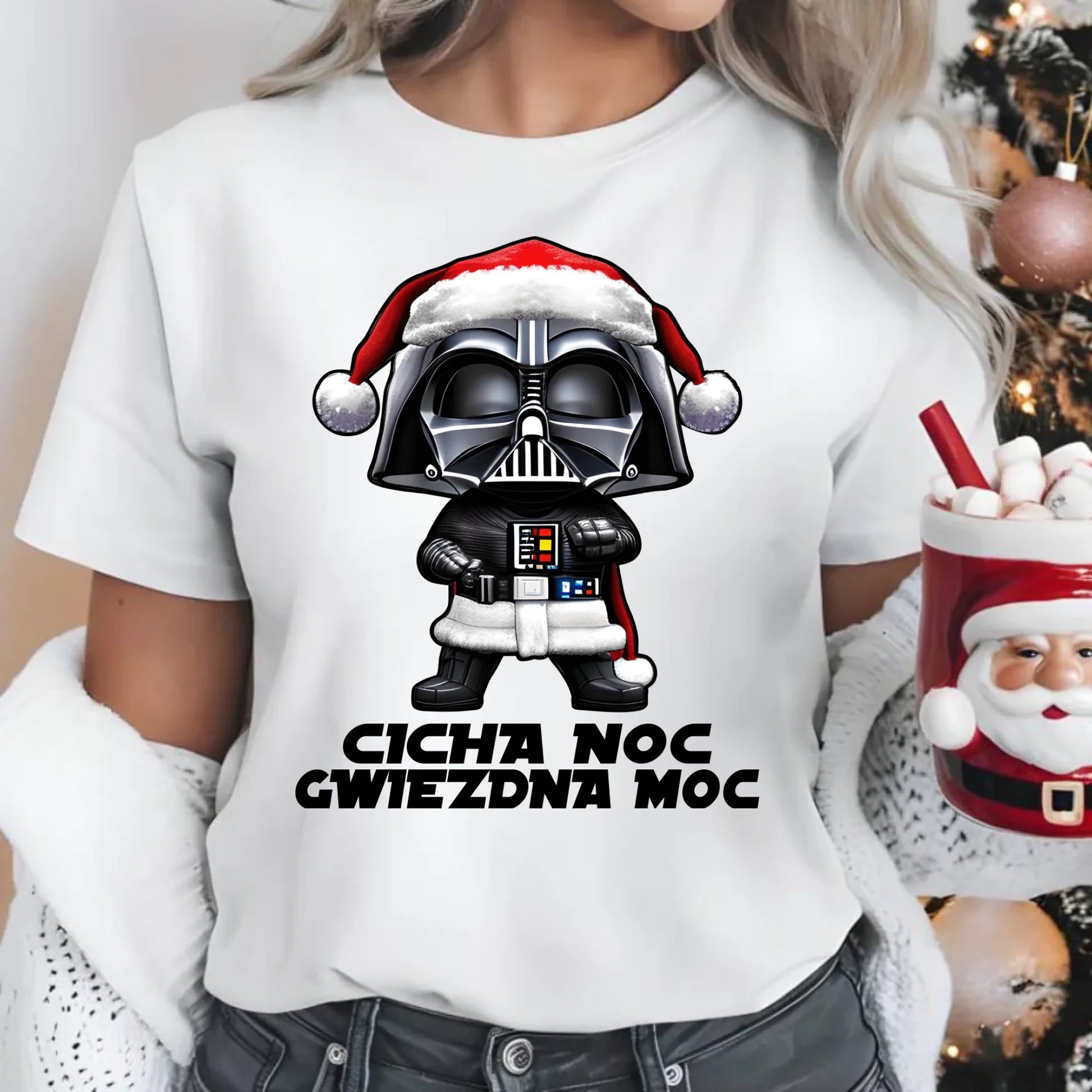 Koszulka damska świąteczna dla fanów Gwiezdnych Wojen - Cicha noc, gwiezdna moc BN132 - StoryCups.pl