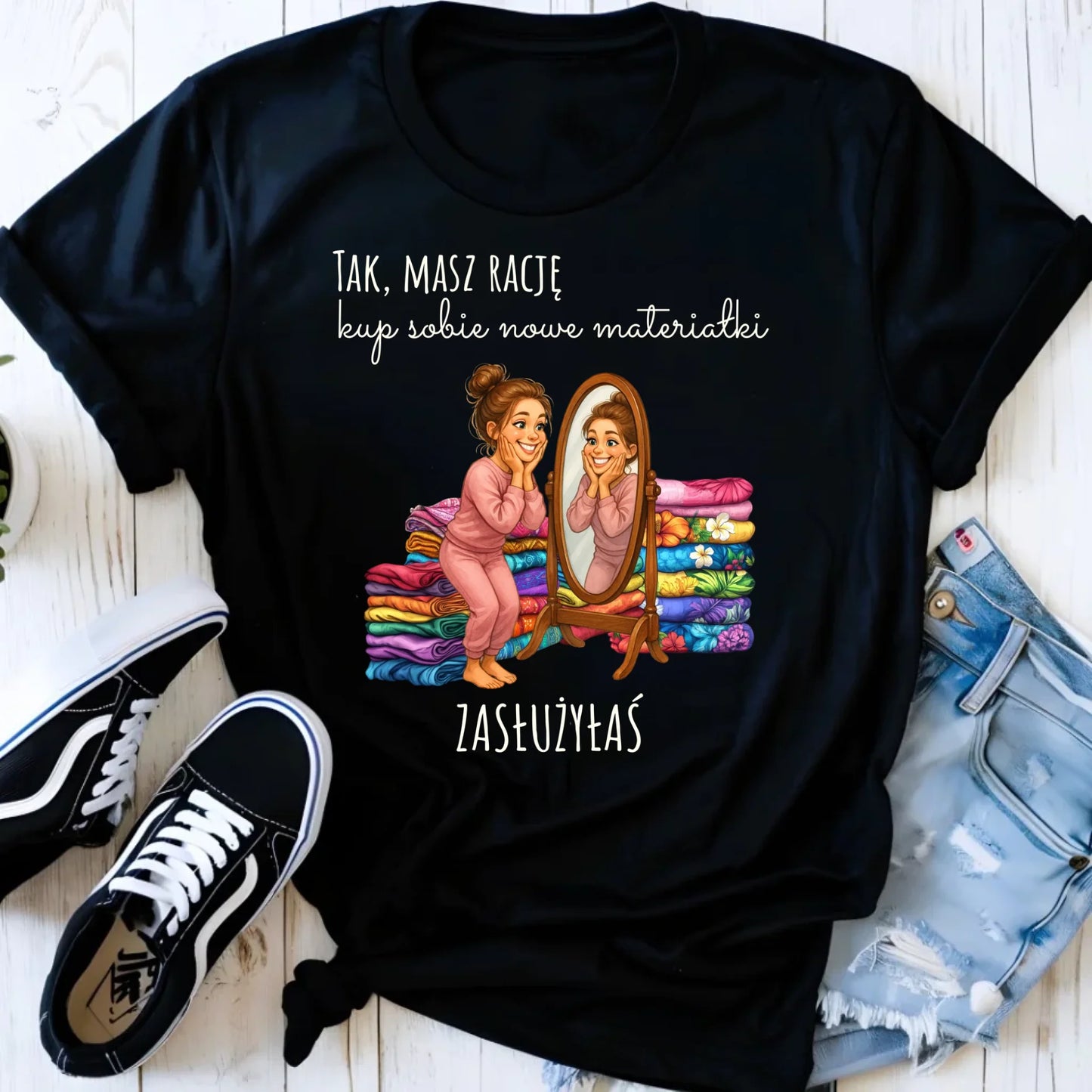 Koszulka damska szyciowa dla krawcowej - Kup sobie materiałki HS22 - StoryCups.pl