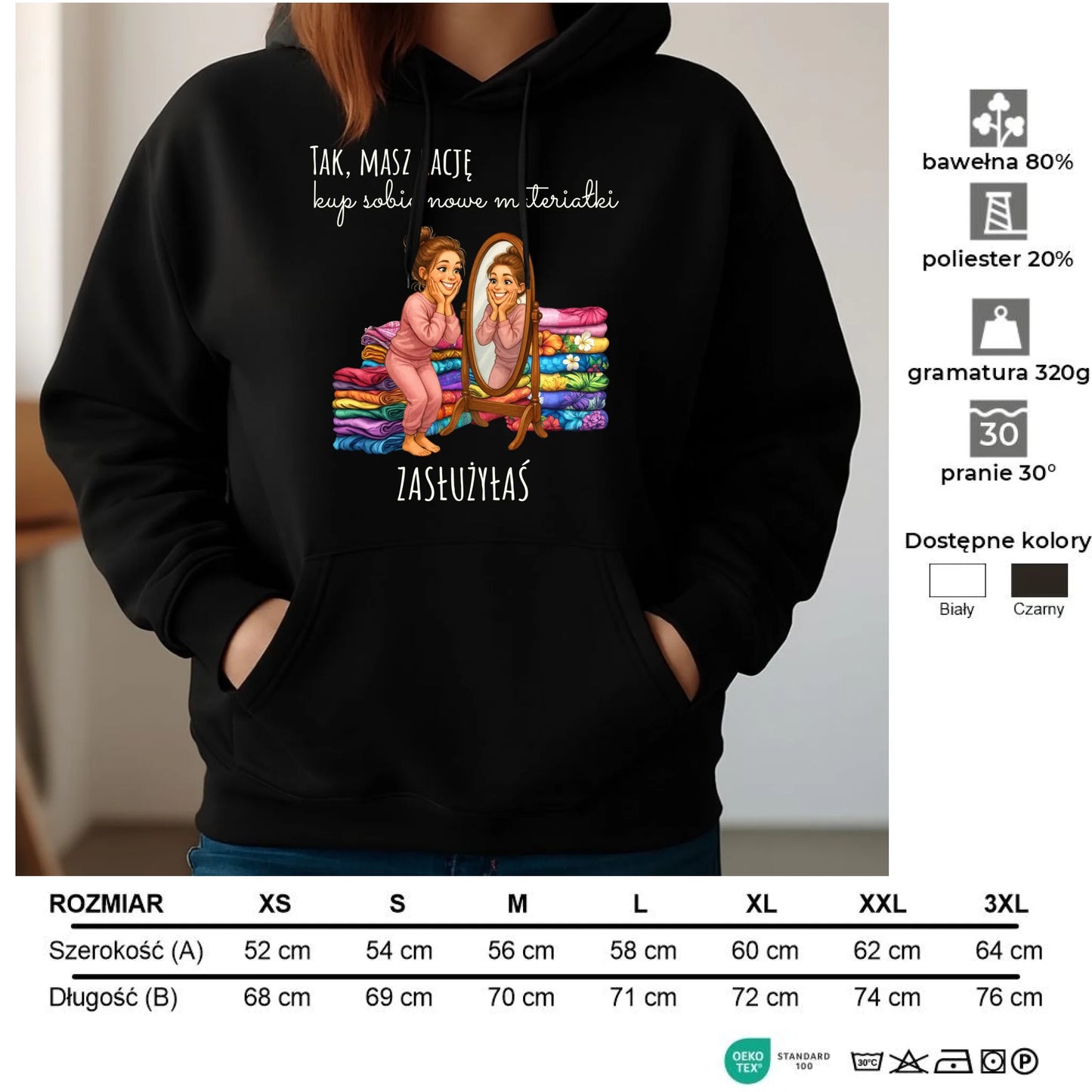 Bluza damska z kapturem szyciowa dla krawcowej - Kup sobie materiałki HS22 - StoryCups.pl