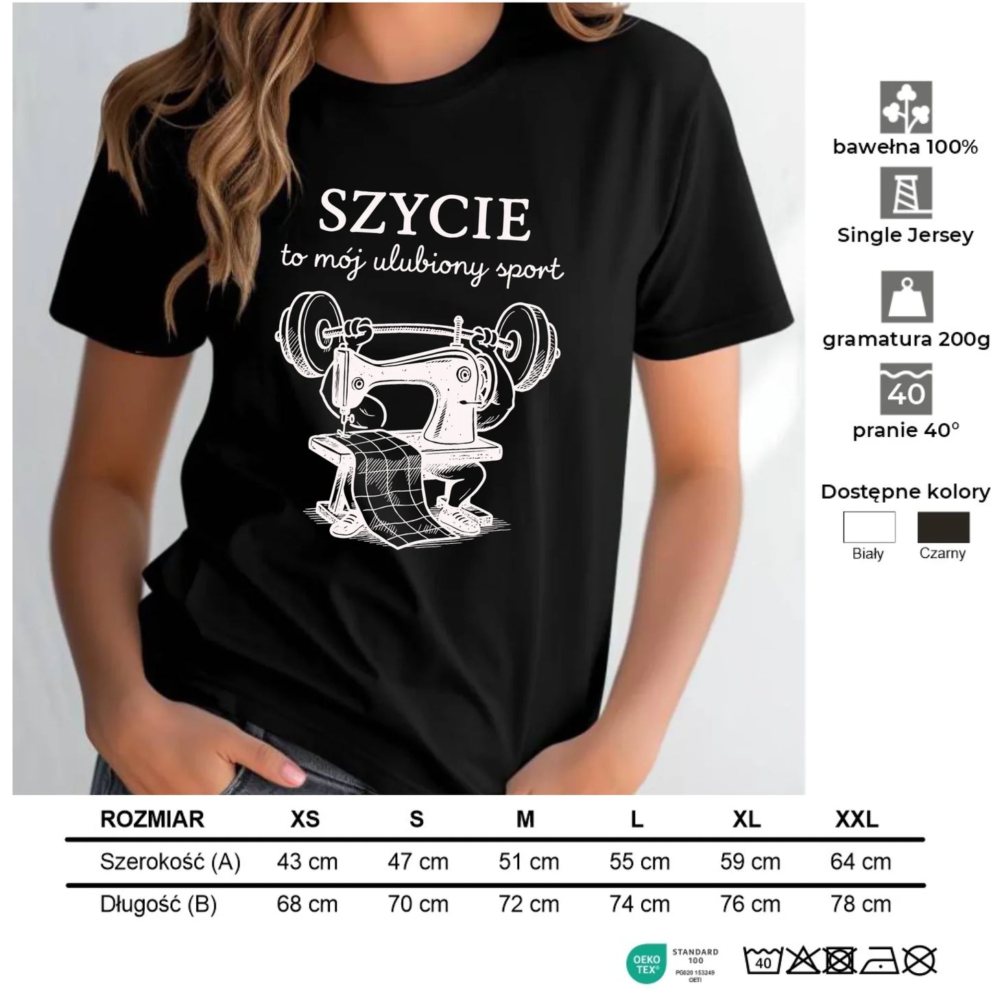 Koszulka damska szyciowa dla krawcowej - Szycie to mój ulubiony sport HS23 - StoryCups.pl