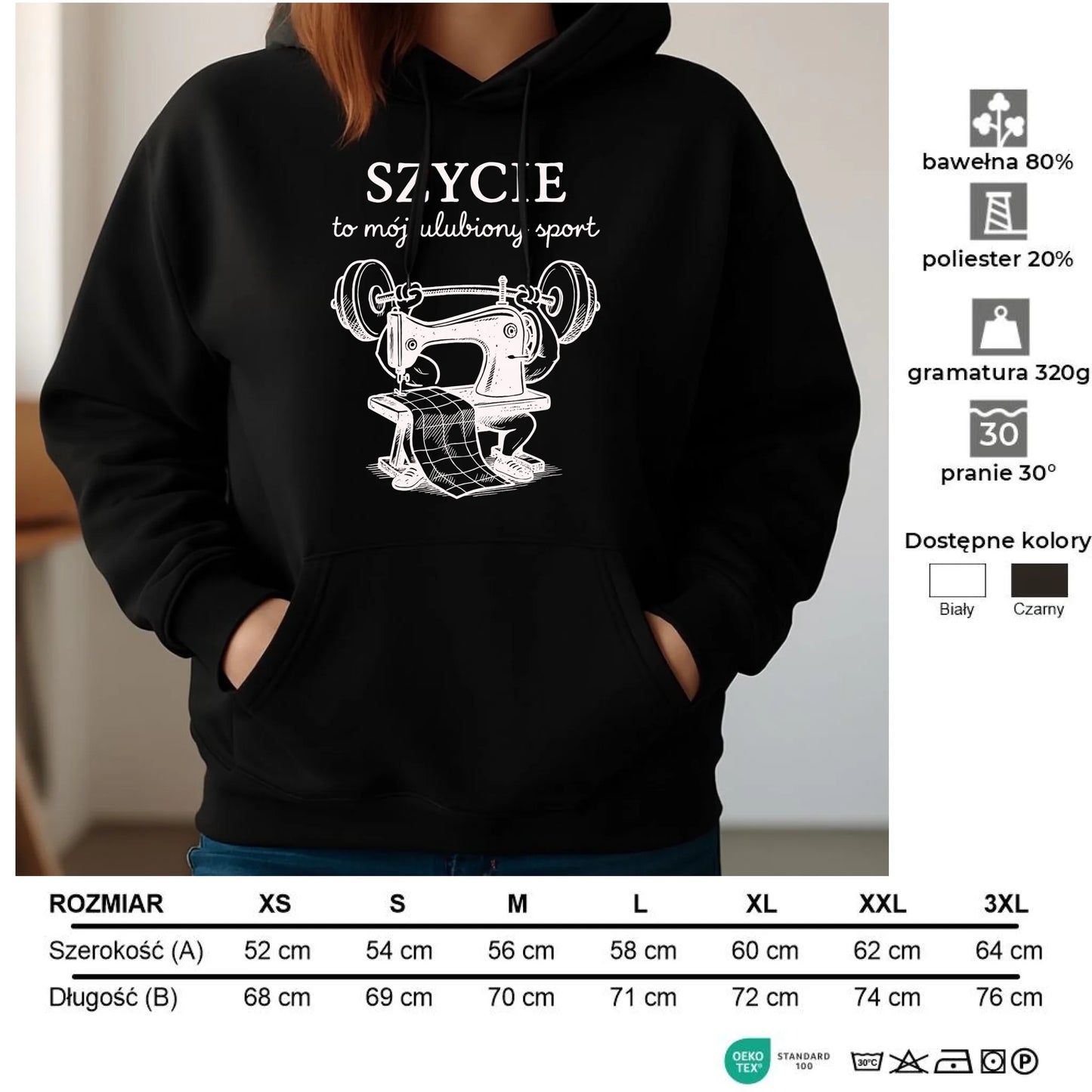 Bluza damska z kapturem szyciowa dla krawcowej - Szycie to mój ulubiony sport HS23 - StoryCups.pl