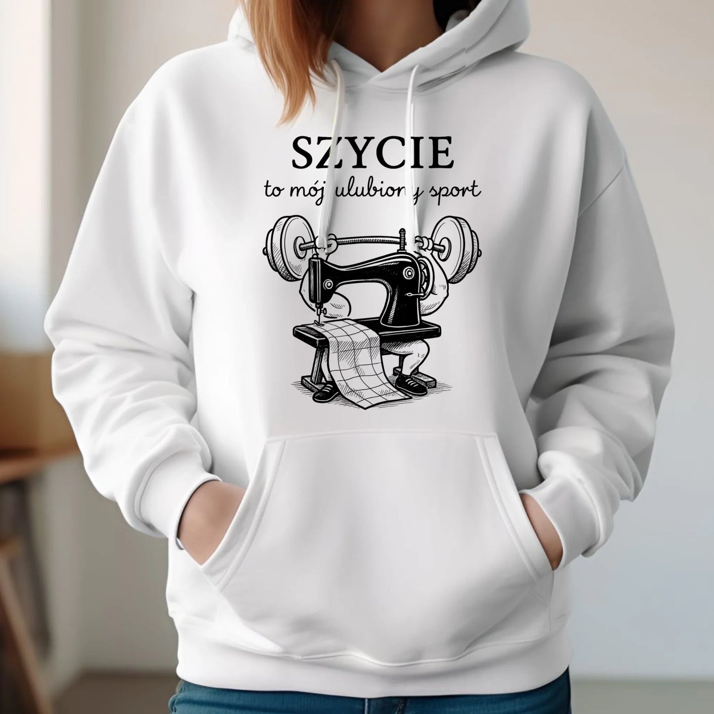 Bluza damska z kapturem szyciowa dla krawcowej - Szycie to mój ulubiony sport HS23 - StoryCups.pl