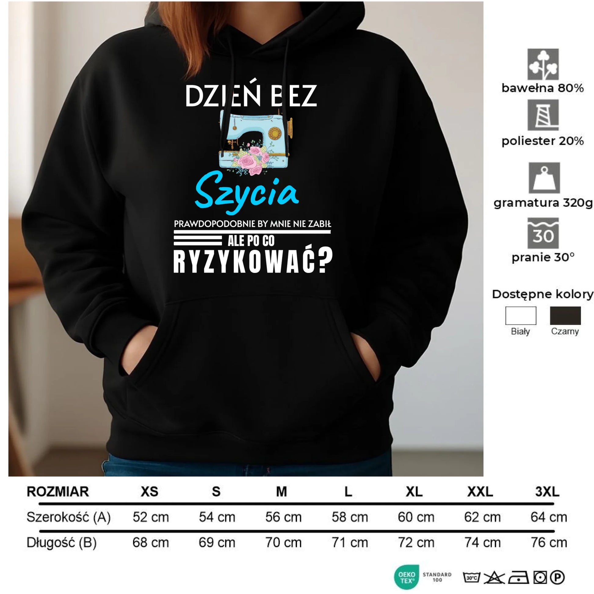 Bluza damska z kapturem szyciowa dla krawcowej - Dzień bez szycia HS24 - StoryCups.pl