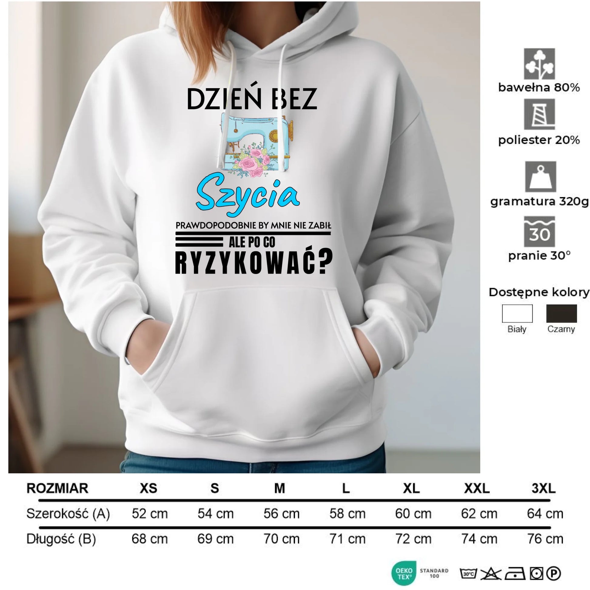 Bluza damska z kapturem szyciowa dla krawcowej - Dzień bez szycia HS24 - StoryCups.pl