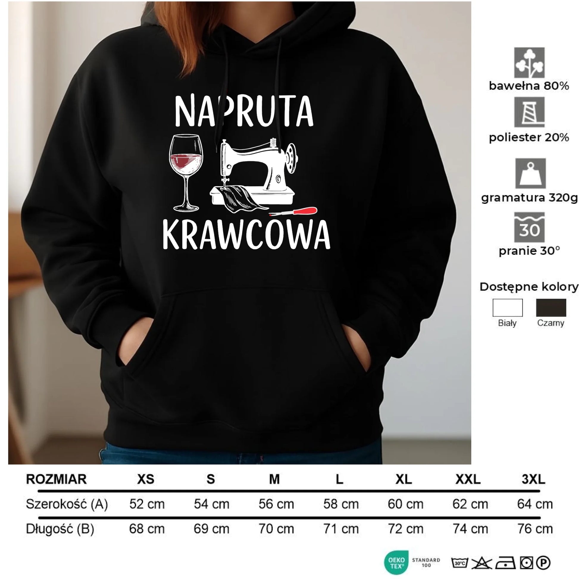 Bluza damska z kapturem szyciowa dla krawcowej - Napruta krawcowa HS25 - StoryCups.pl