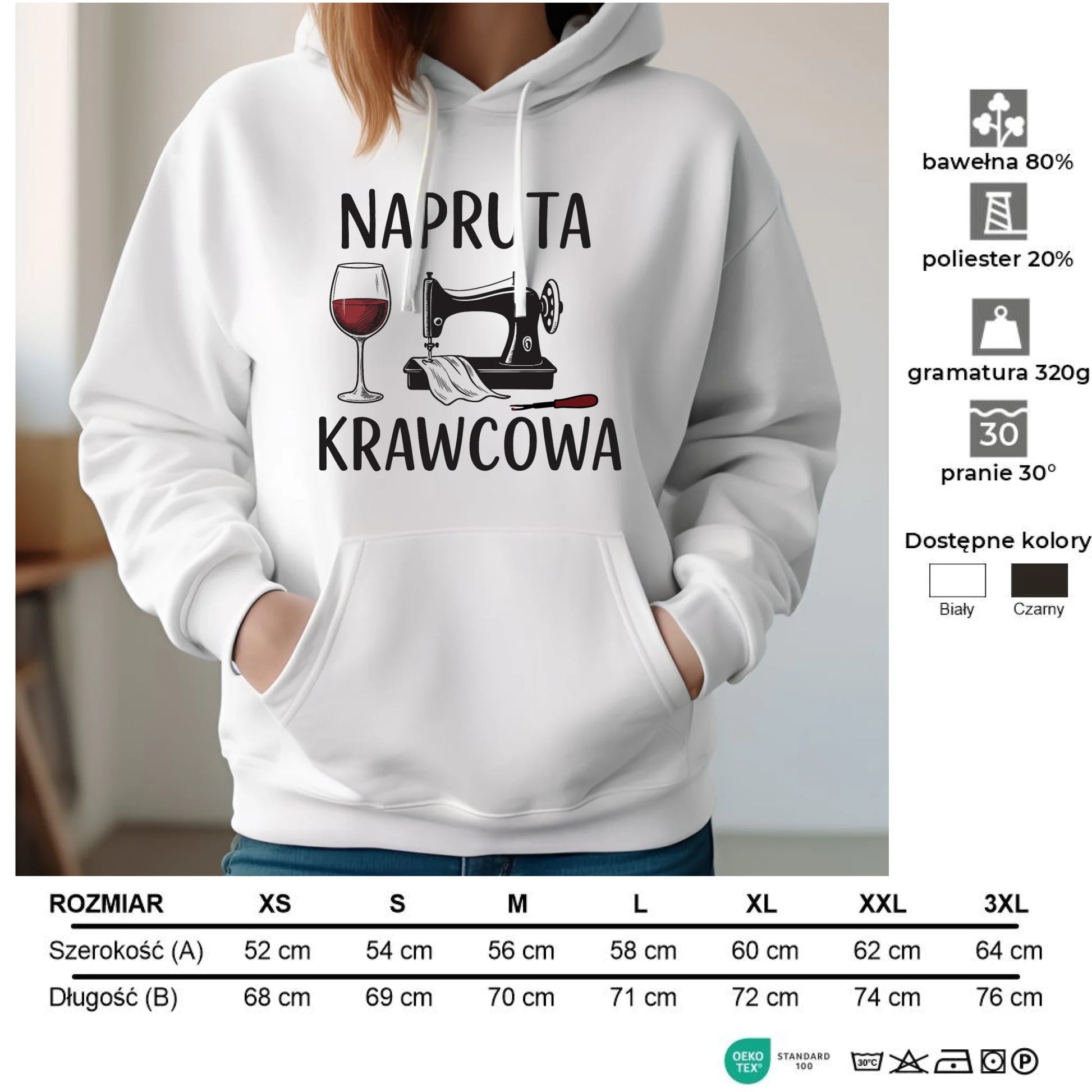 Bluza damska z kapturem szyciowa dla krawcowej - Napruta krawcowa HS25 - StoryCups.pl