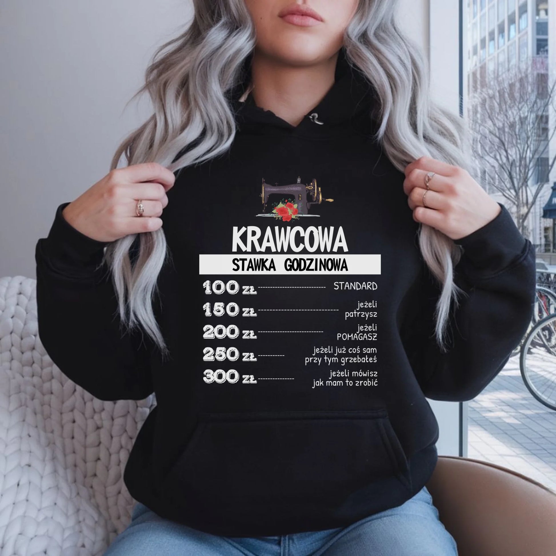 Bluza damska z kapturem szyciowa dla krawcowej - Stawka godzinowa HS26 - StoryCups.pl