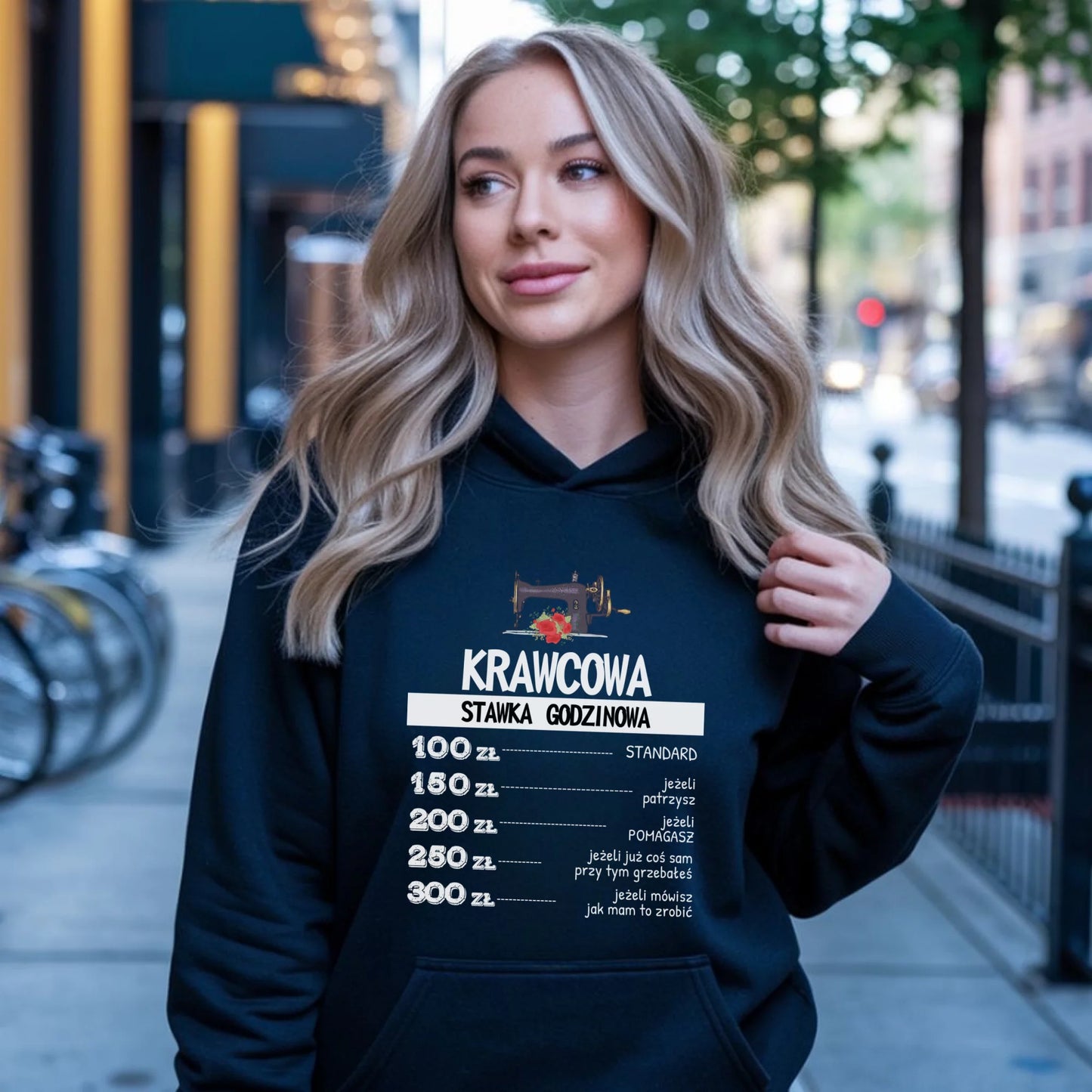 Bluza damska z kapturem szyciowa dla krawcowej - Stawka godzinowa HS26 - StoryCups.pl