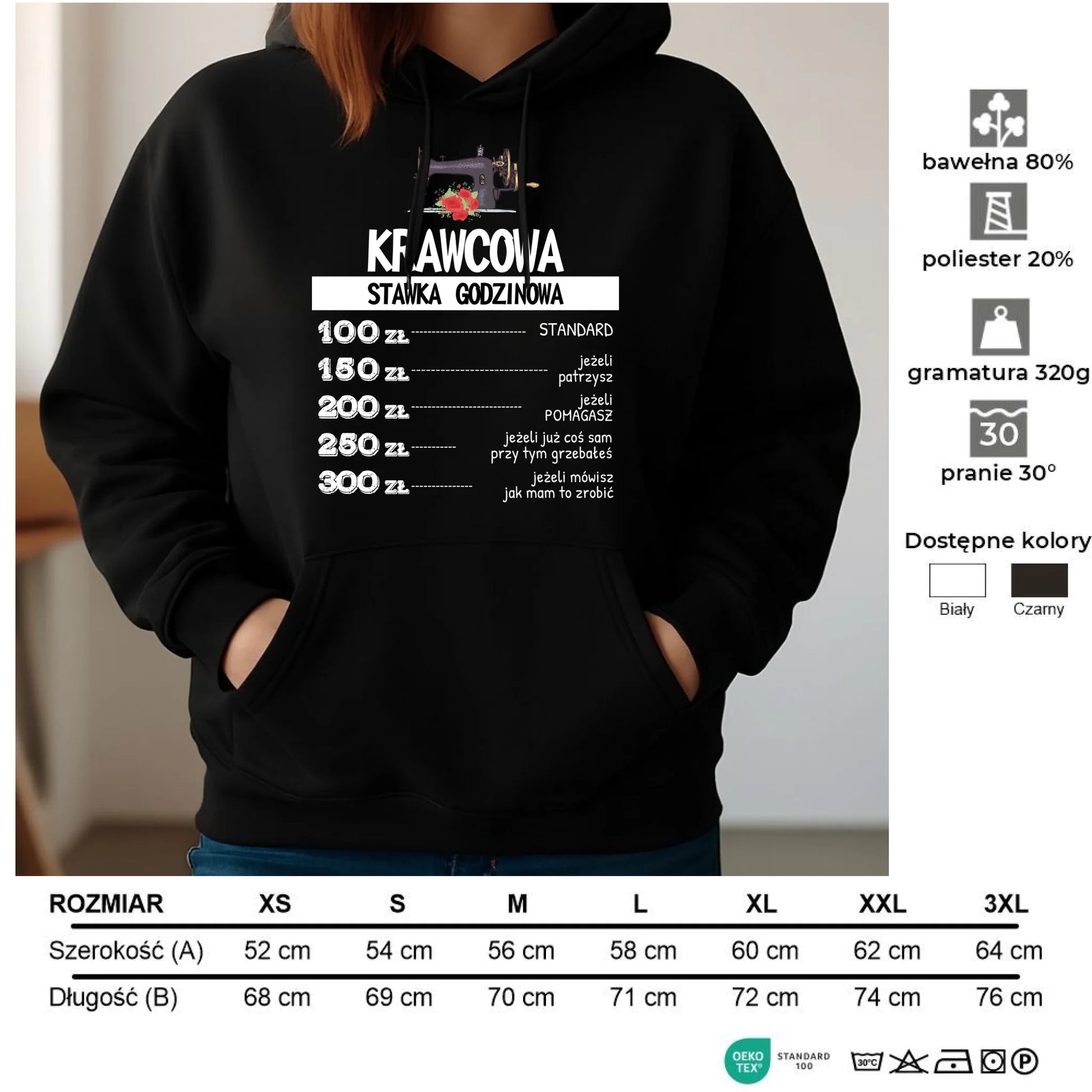 Bluza damska z kapturem szyciowa dla krawcowej - Stawka godzinowa HS26 - StoryCups.pl