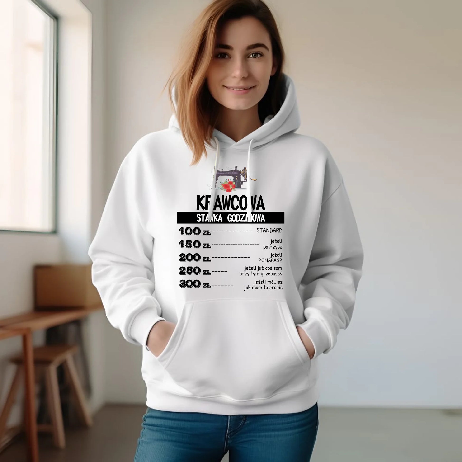 Bluza damska z kapturem szyciowa dla krawcowej - Stawka godzinowa HS26 - StoryCups.pl