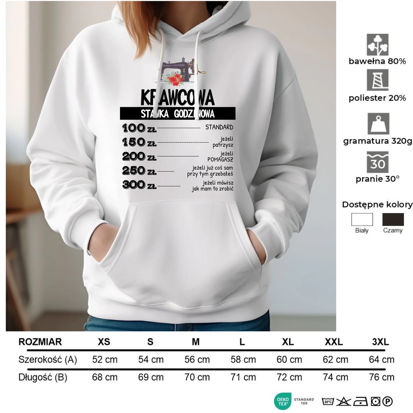 Bluza damska z kapturem szyciowa dla krawcowej - Stawka godzinowa HS26 - StoryCups.pl