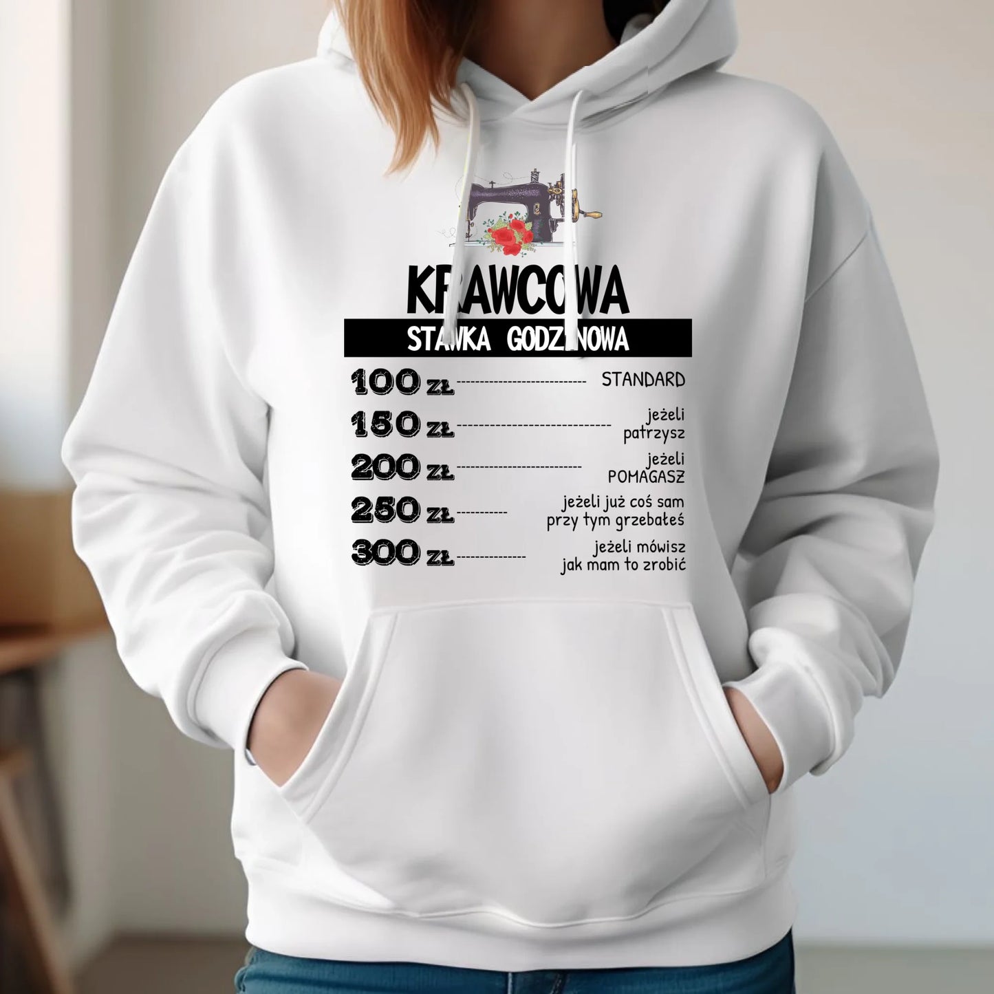 Bluza damska z kapturem szyciowa dla krawcowej - Stawka godzinowa HS26 - StoryCups.pl