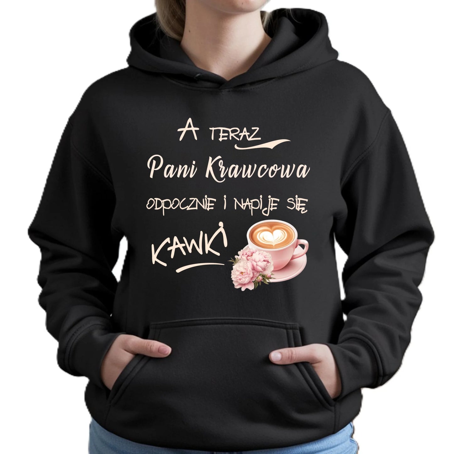 Bluza damska z kapturem szyciowa dla krawcowej - Napije się kawki HS27 - StoryCups.pl