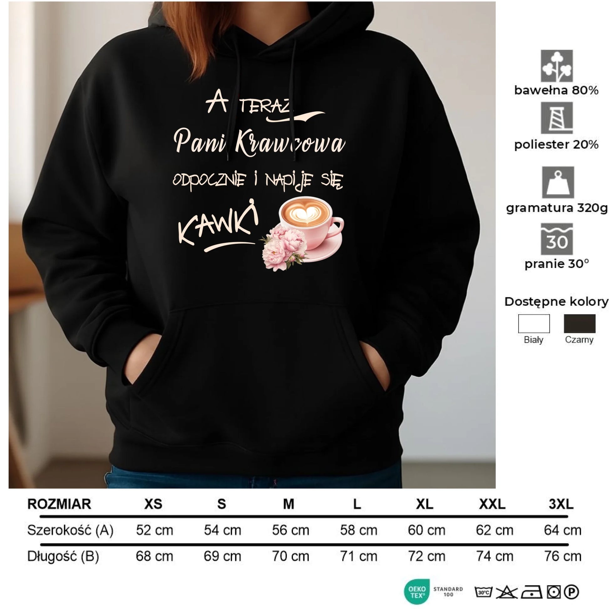 Bluza damska z kapturem szyciowa dla krawcowej - Napije się kawki HS27 - StoryCups.pl