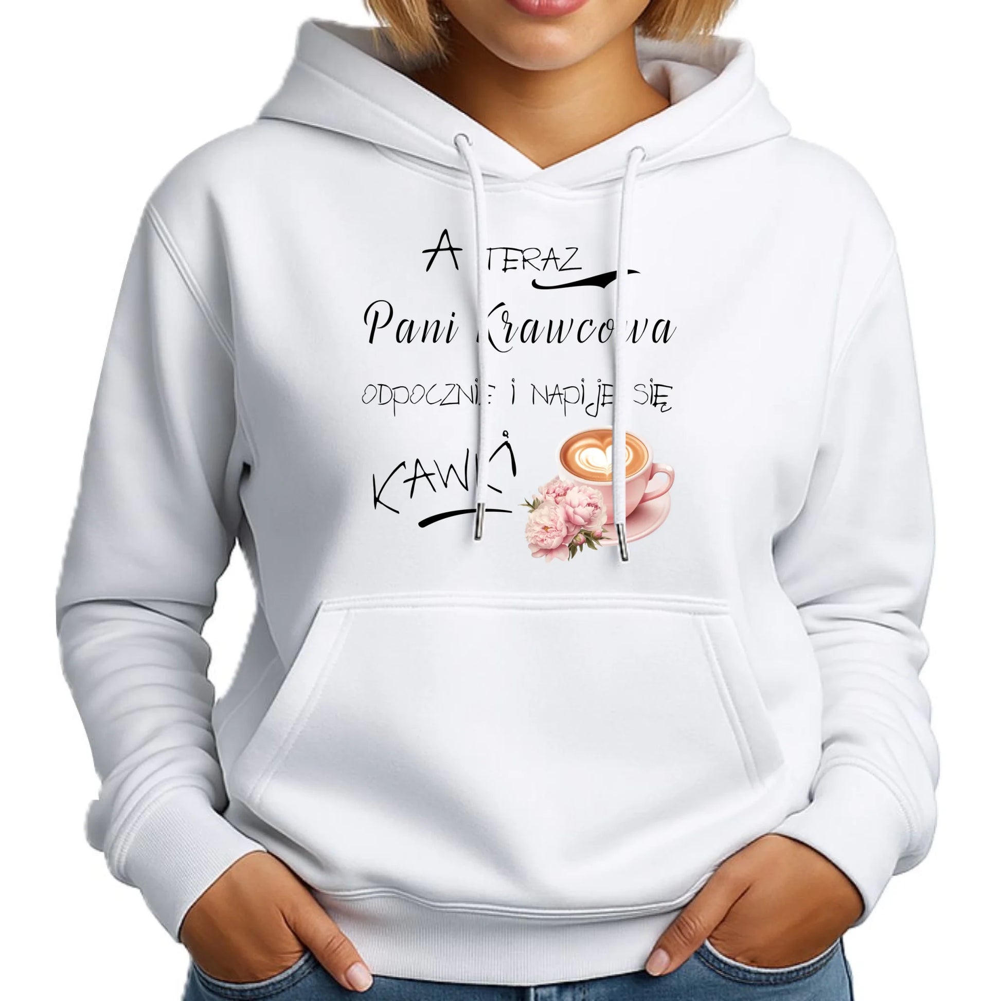Bluza damska z kapturem szyciowa dla krawcowej - Napije się kawki HS27 - StoryCups.pl