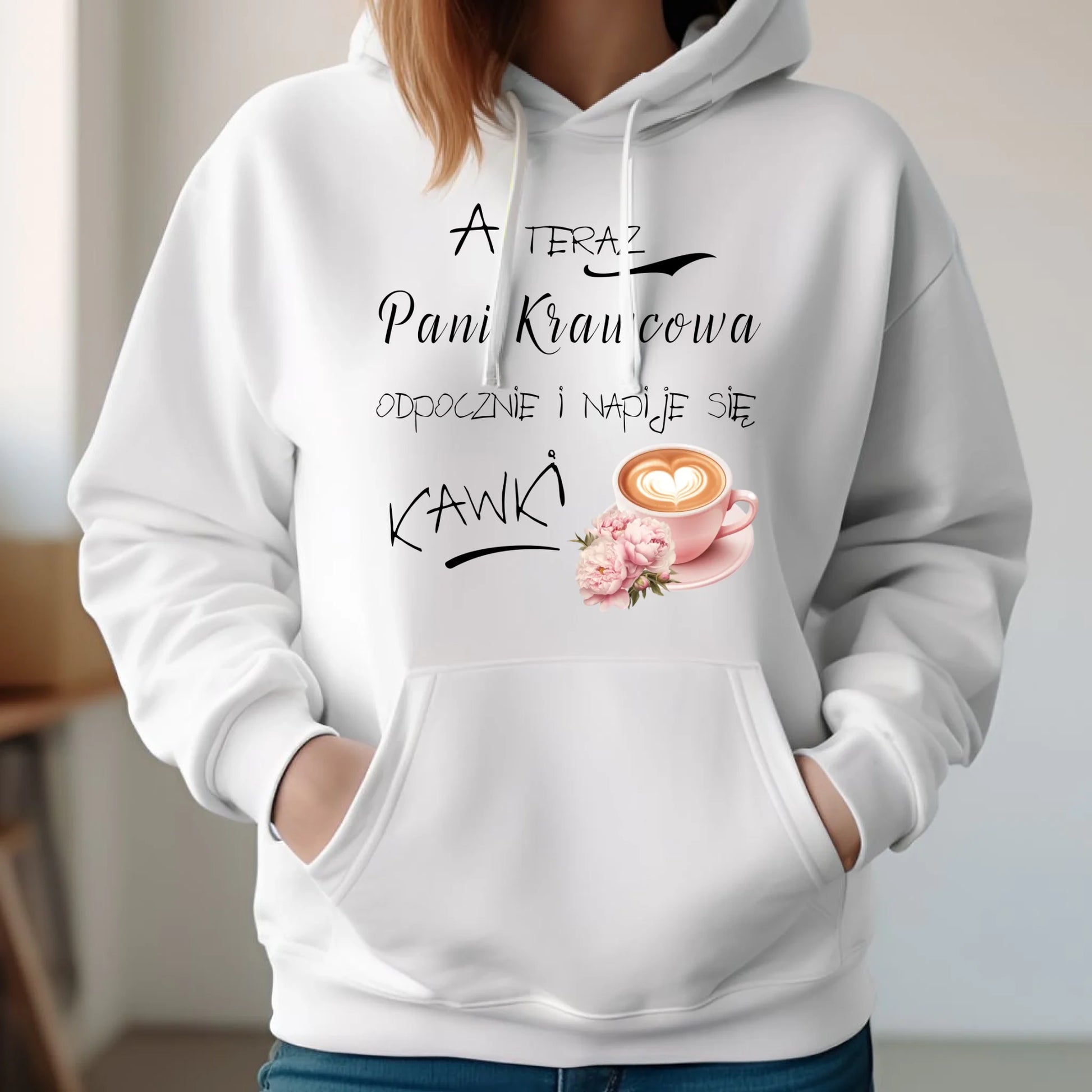Bluza damska z kapturem szyciowa dla krawcowej - Napije się kawki HS27 - StoryCups.pl