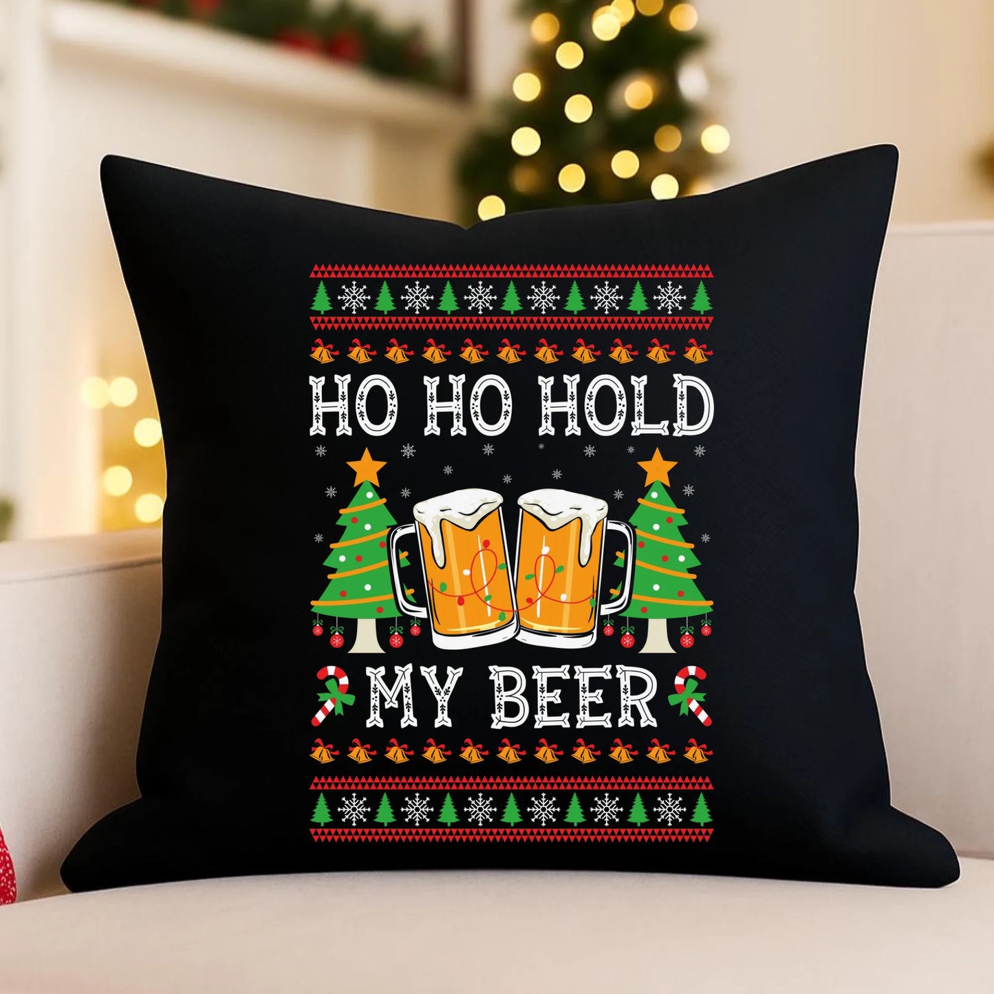 Poduszka dekoracyjna świąteczna - Ho ho hold my beer BN131 - StoryCups.pl