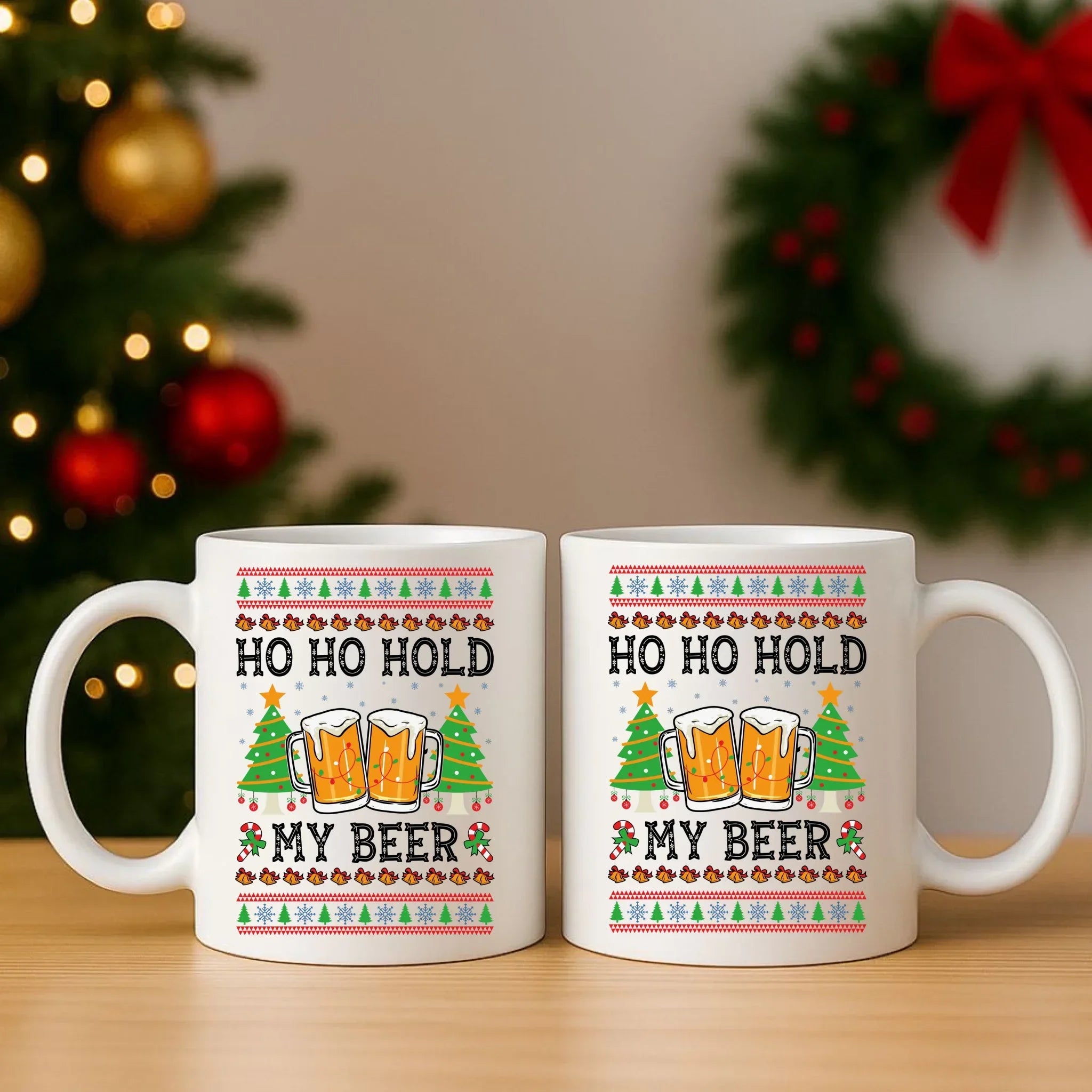 Zestaw poduszka i kubek świąteczny - Ho ho hold my beer BN131 - StoryCups.pl