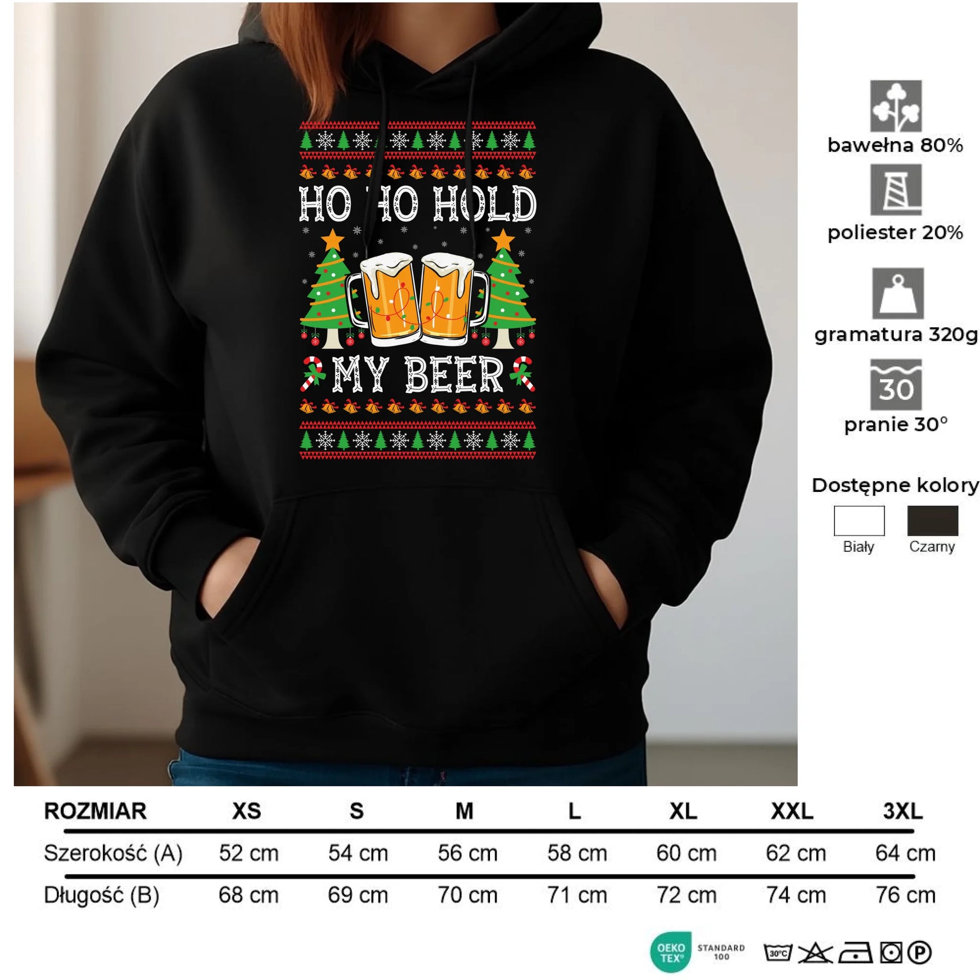 Bluza damska z kapturem świąteczna - Ho ho hold my beer BN131 - StoryCups.pl