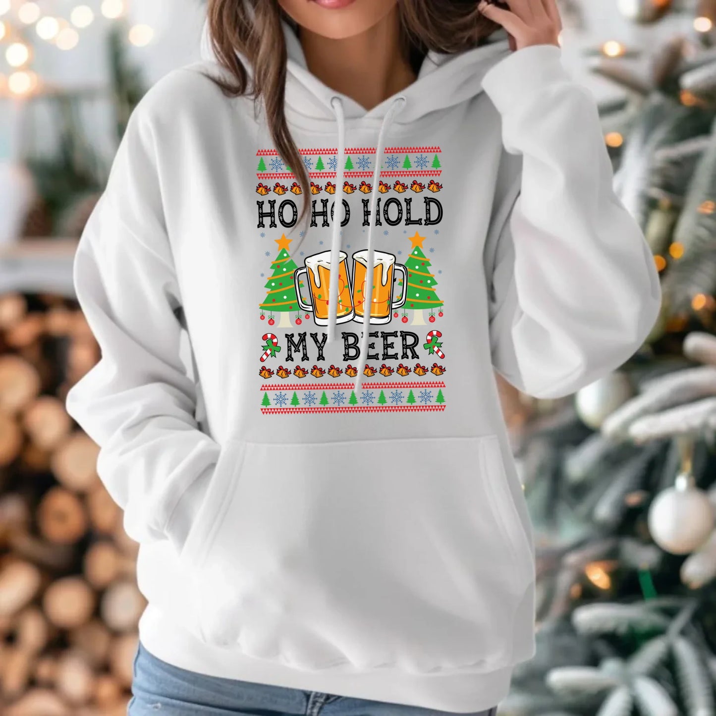Bluza damska z kapturem świąteczna - Ho ho hold my beer BN131 - StoryCups.pl