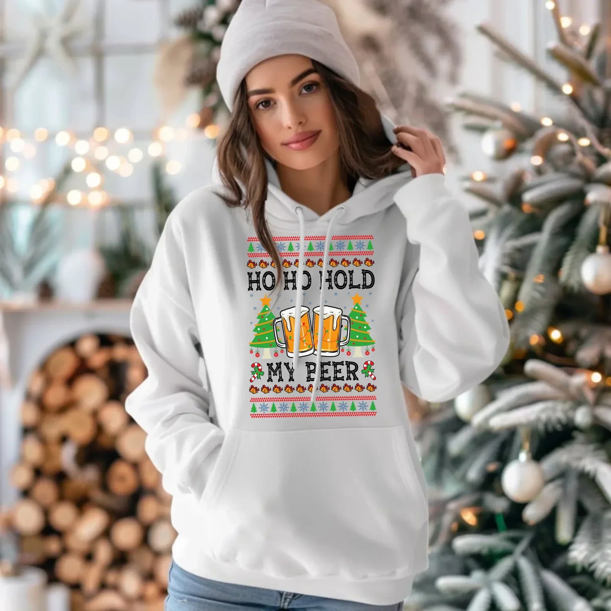 Bluza damska z kapturem świąteczna - Ho ho hold my beer BN131 - StoryCups.pl