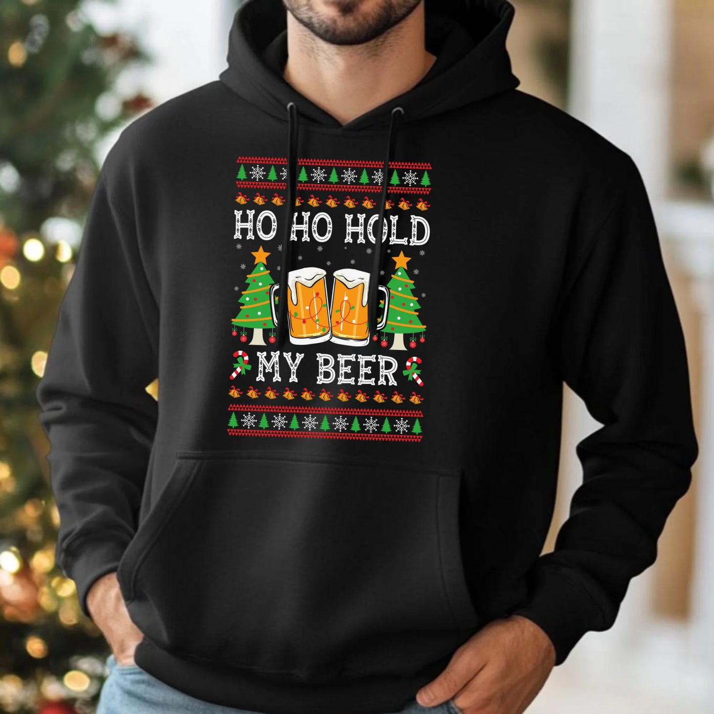Bluza męska z kapturem świąteczna - Ho ho hold my beer BN131 - StoryCups.pl