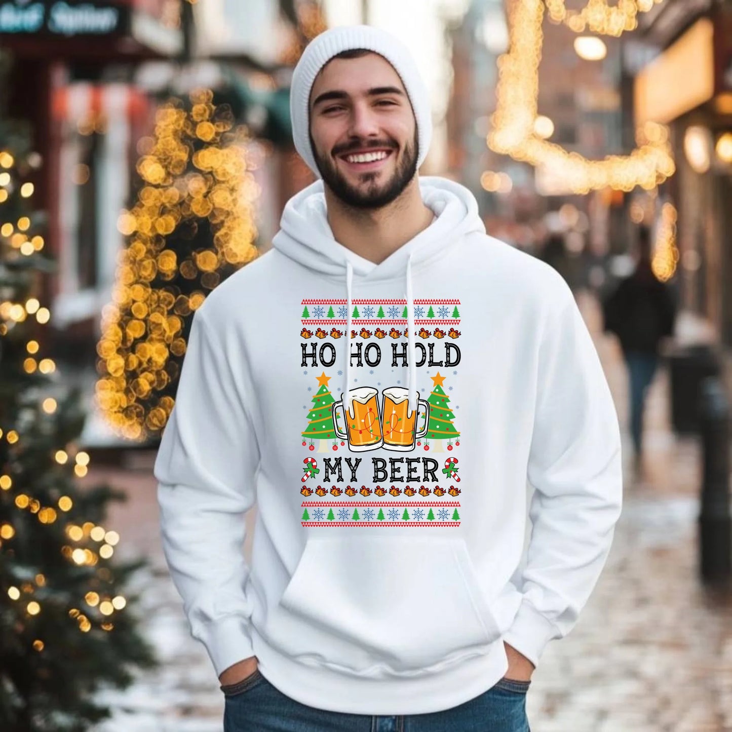 Bluza męska z kapturem świąteczna - Ho ho hold my beer BN131 - StoryCups.pl