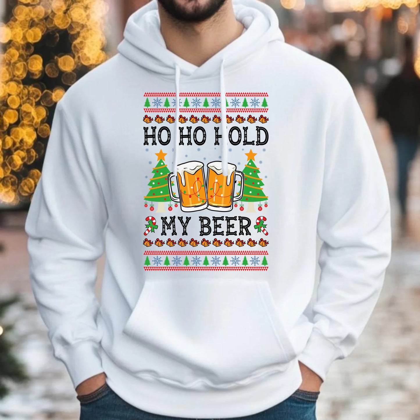 Bluza męska z kapturem świąteczna - Ho ho hold my beer BN131 - StoryCups.pl