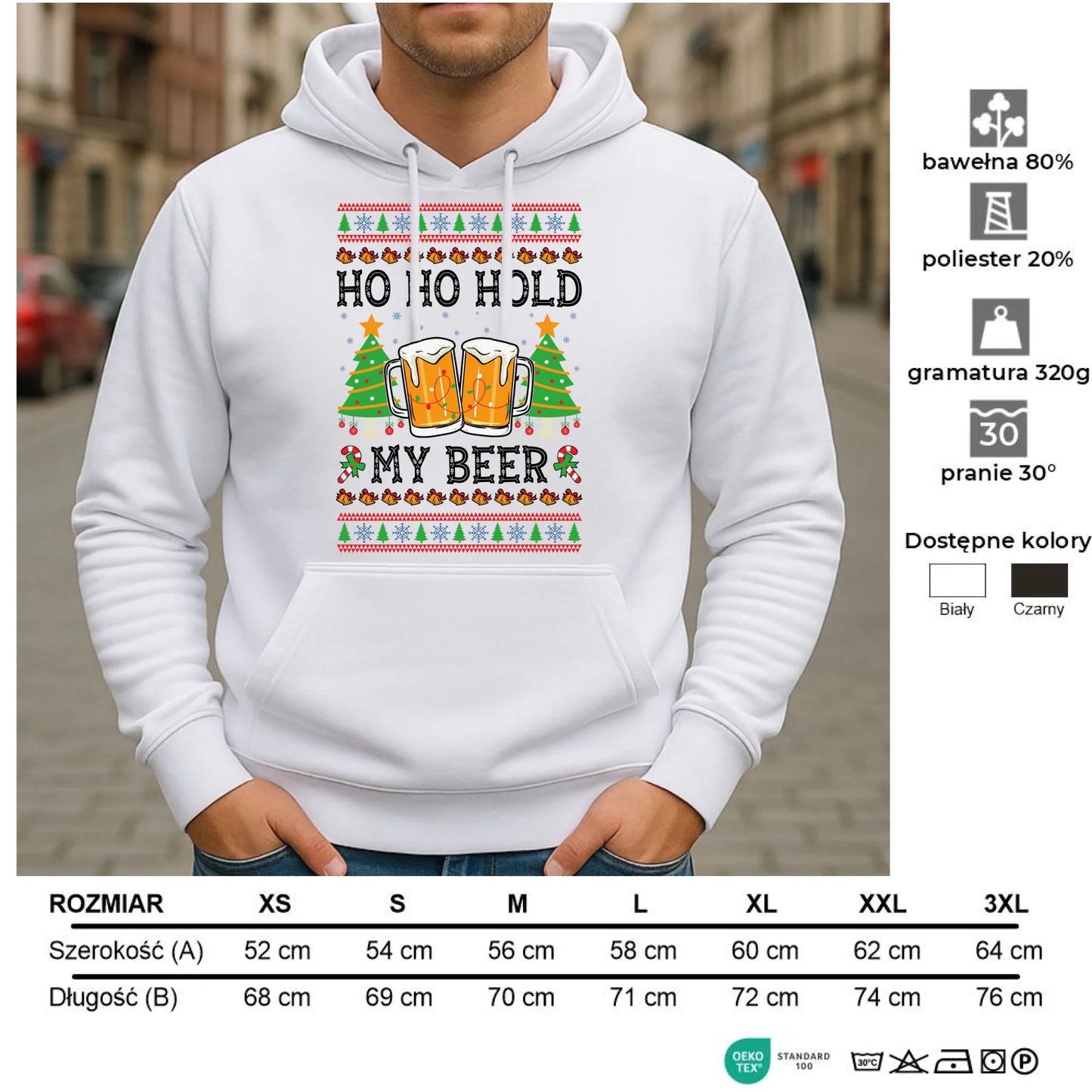 Bluza męska z kapturem świąteczna - Ho ho hold my beer BN131 - StoryCups.pl