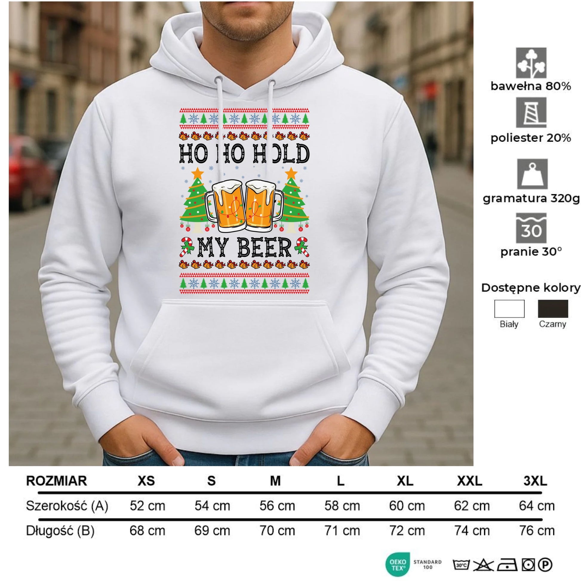 Bluza męska z kapturem świąteczna - Ho ho hold my beer BN131 - StoryCups.pl