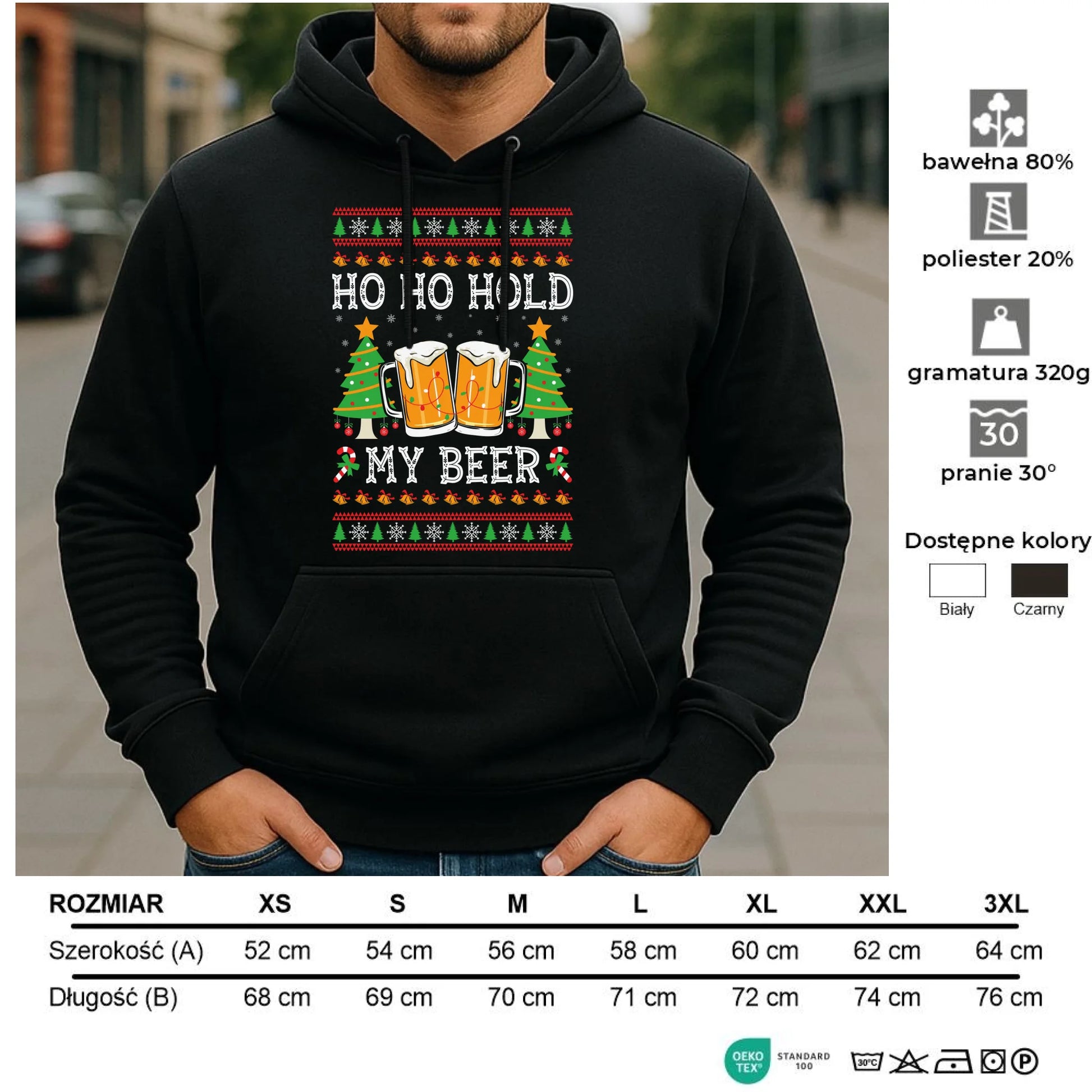 Bluza męska z kapturem świąteczna - Ho ho hold my beer BN131 - StoryCups.pl