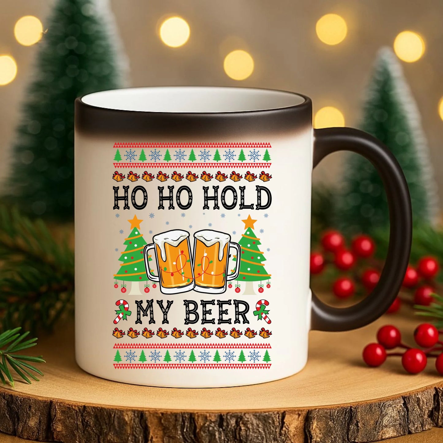 Kubek magiczny świąteczny - Ho ho hold my beer BN131 - StoryCups.pl