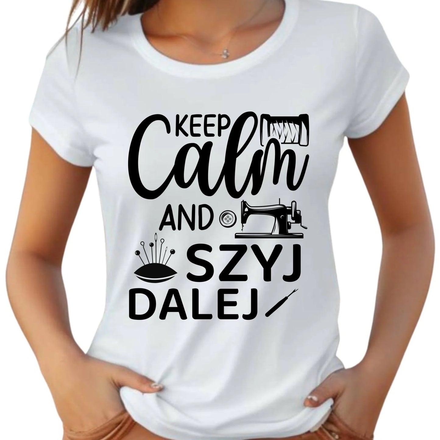 Koszulka damska szyciowa dla krawcowej - KEEP CALM and SZYJ DALEJ HS31 - StoryCups.pl