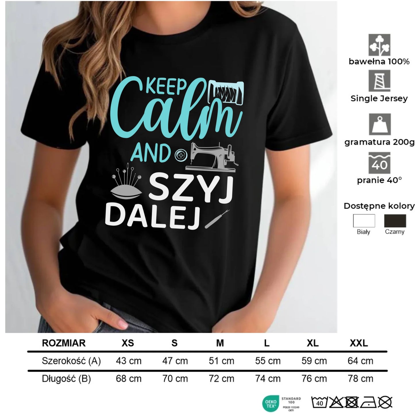 Koszulka damska szyciowa dla krawcowej - KEEP CALM and SZYJ DALEJ HS31 - StoryCups.pl