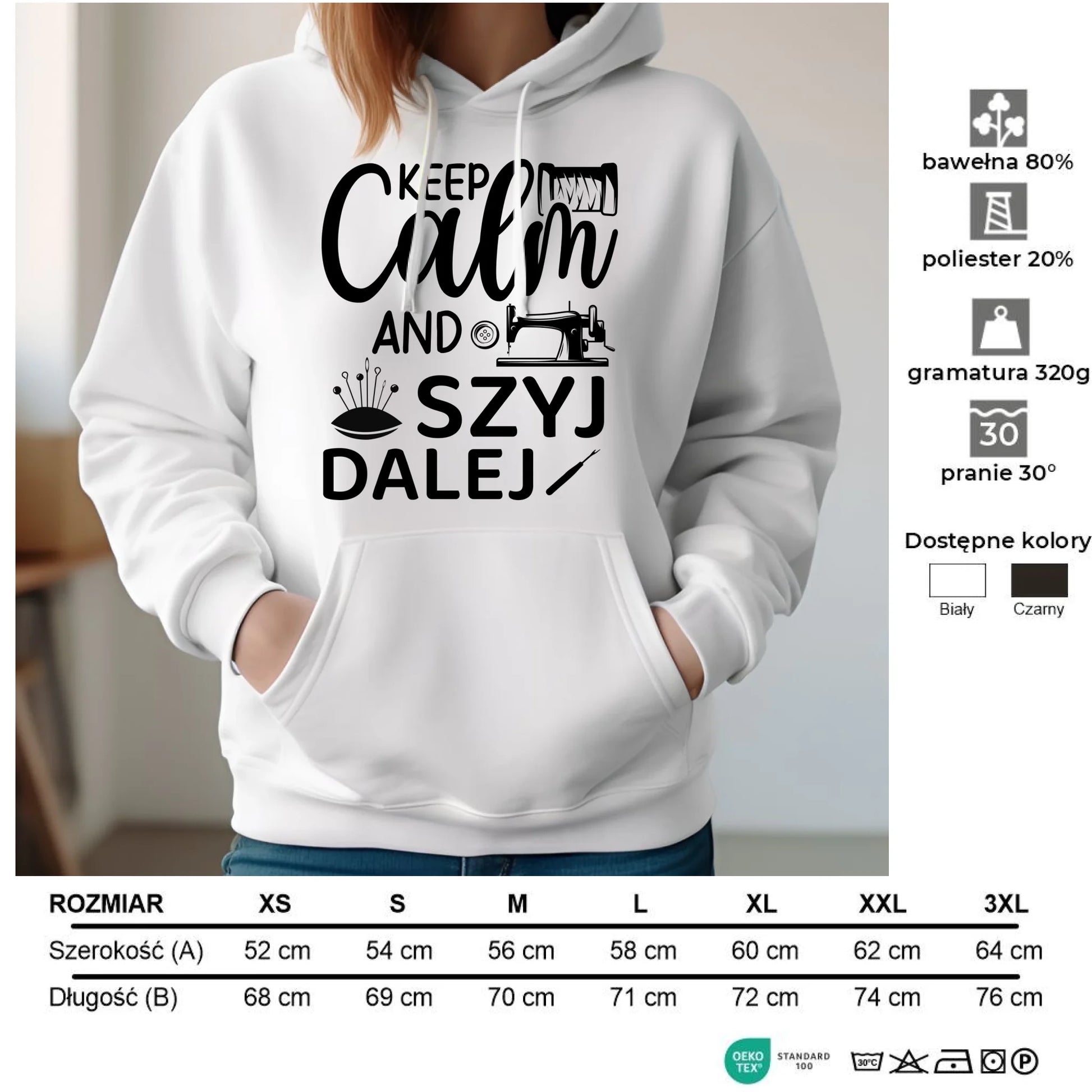 Bluza damska z kapturem szyciowa dla krawcowej - KEEP CALM and SZYJ DALEJ HS31 - StoryCups.pl