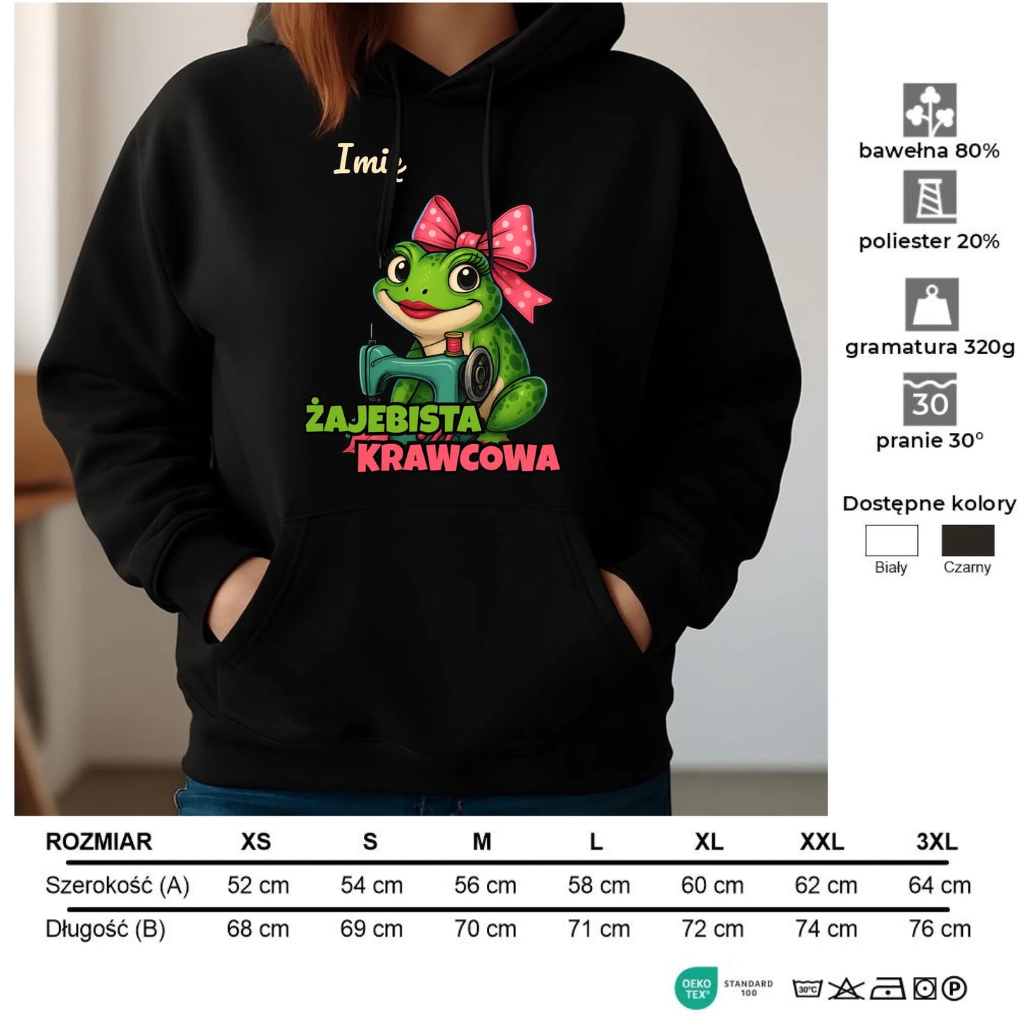 Bluza damska z kapturem szyciowa dla krawcowej - Żajebista Krawcowa - personalizowana HS32 - StoryCups.pl