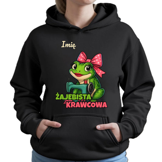 Bluza damska z kapturem szyciowa dla krawcowej - Żajebista Krawcowa - personalizowana HS32 - StoryCups.pl