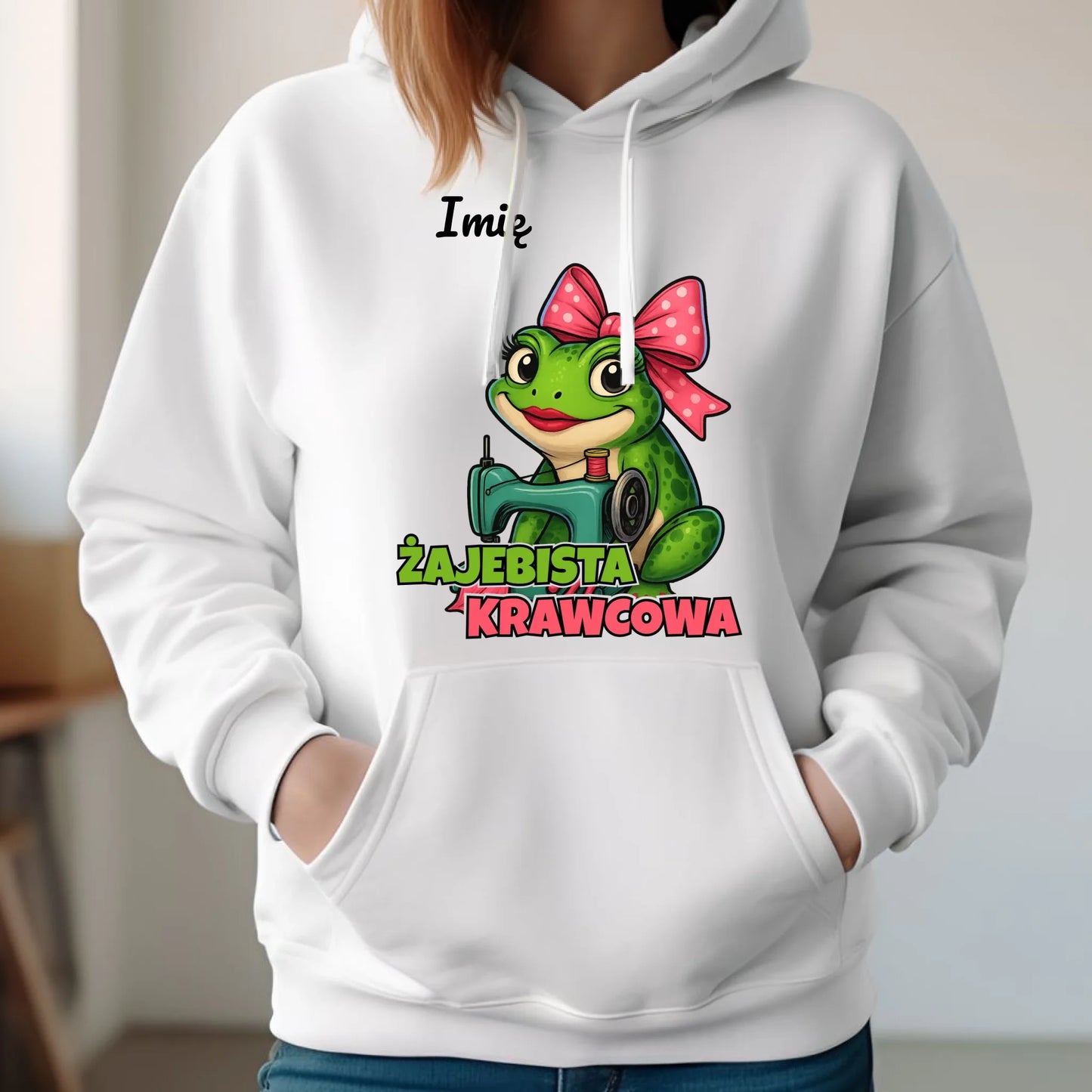 Bluza damska z kapturem szyciowa dla krawcowej - Żajebista Krawcowa - personalizowana HS32 - StoryCups.pl