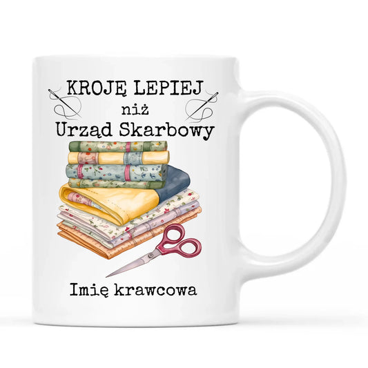 Kubek szyciowy dla krawcowej – Kroję lepiej niż US - personalizowany HS33 - StoryCups.pl