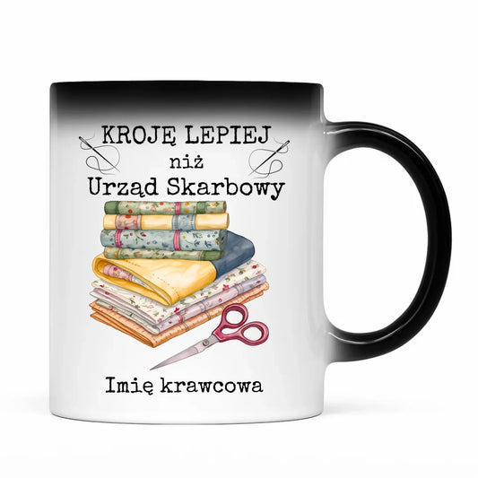 Kubek magiczny szyciowy dla krawcowej - Kroję lepiej niż US - personalizowany HS33 - StoryCups.pl