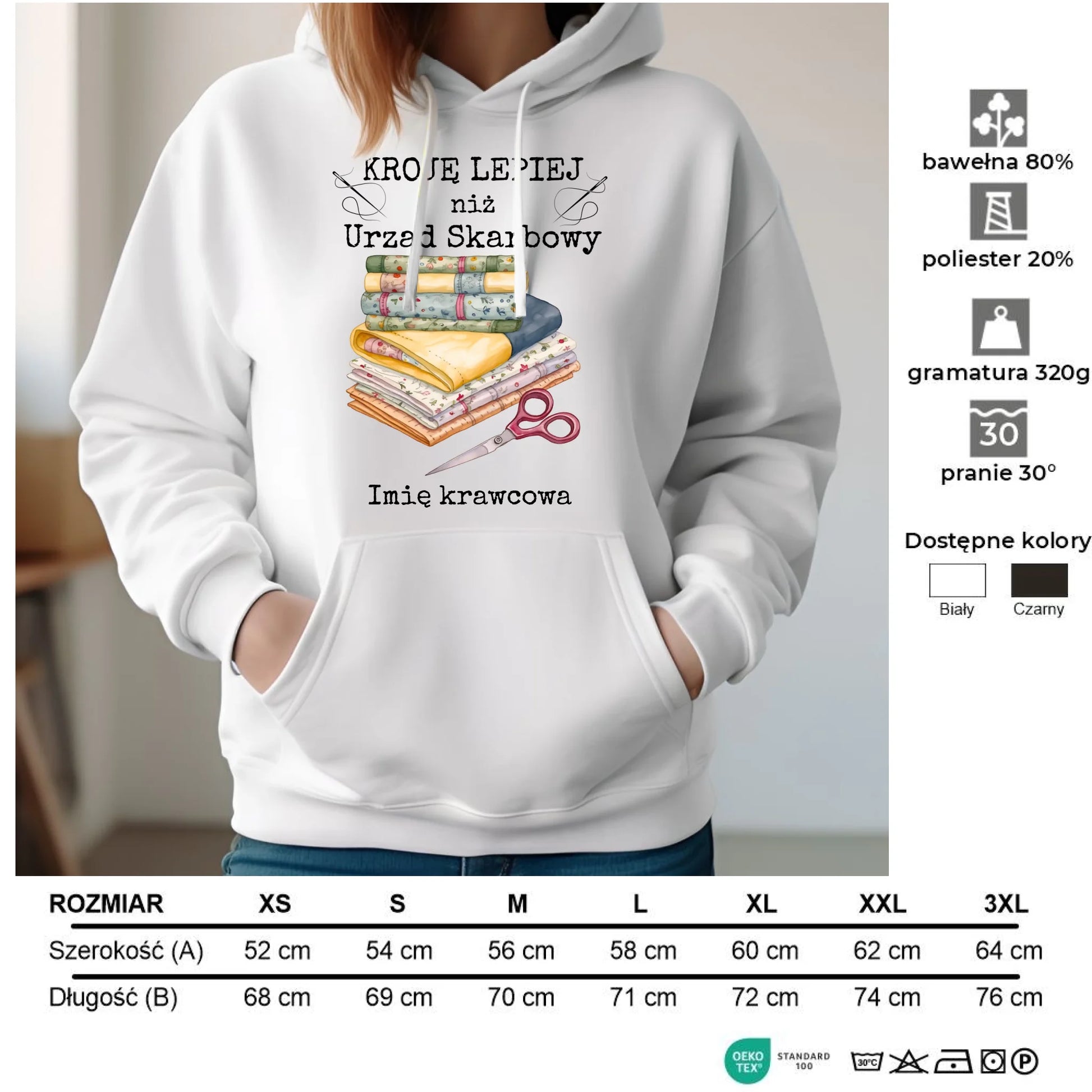 Bluza damska z kapturem szyciowa dla krawcowej - Kroję lepiej niż US - personalizowana HS33 - StoryCups.pl