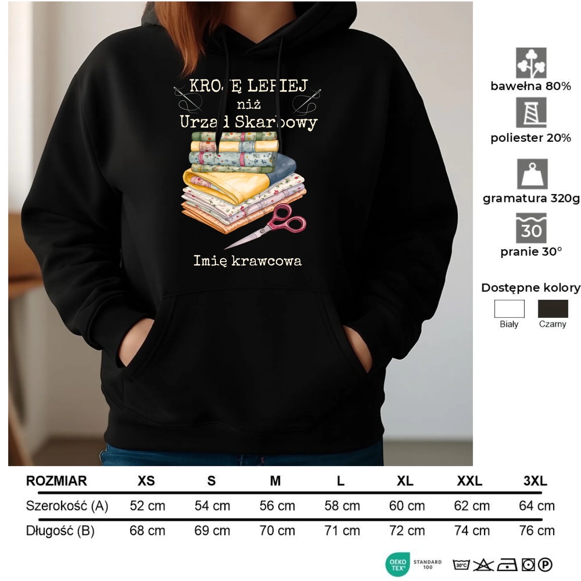 Bluza damska z kapturem szyciowa dla krawcowej - Kroję lepiej niż US - personalizowana HS33 - StoryCups.pl